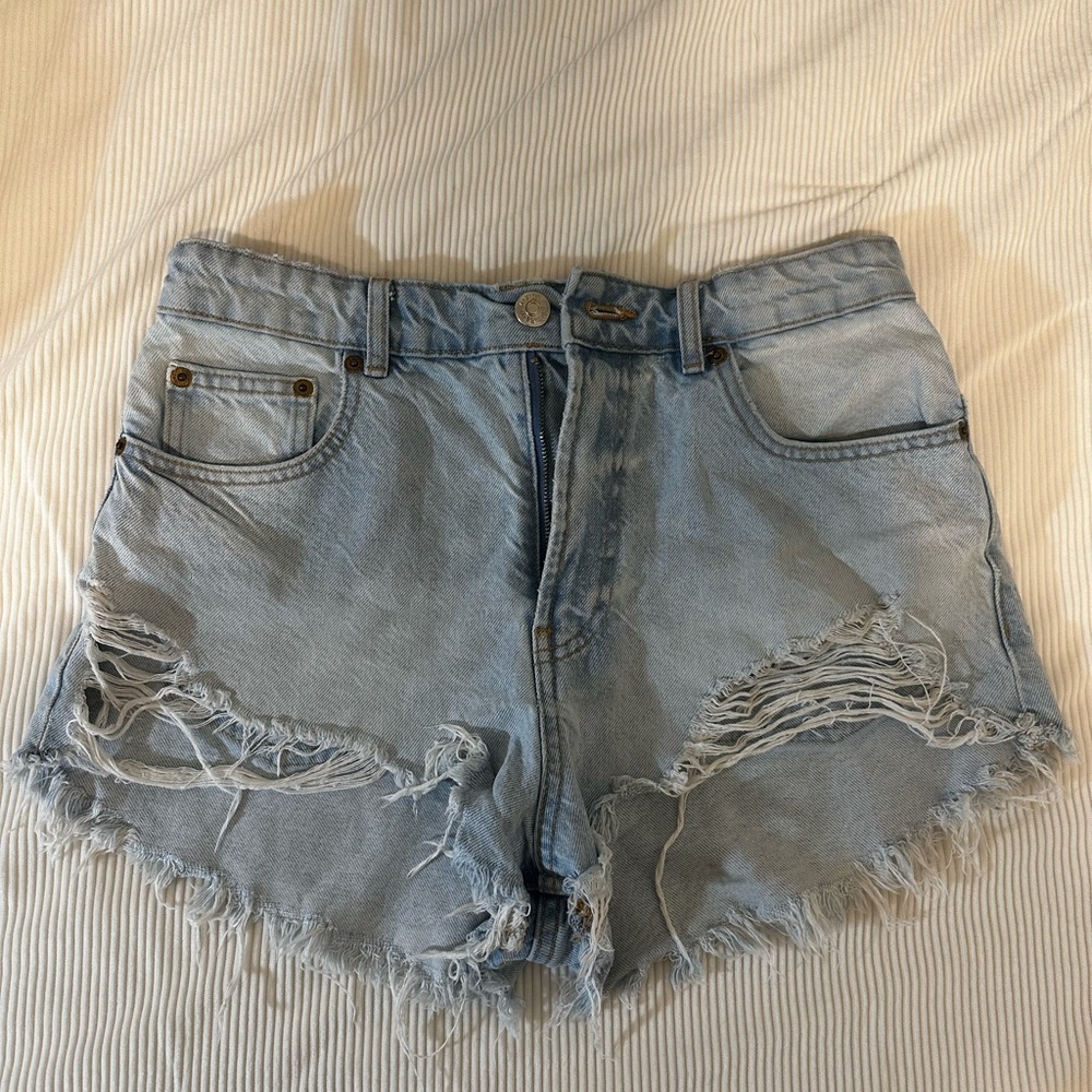 Zara Light Blue Distressed Denim Cutoff Shorts